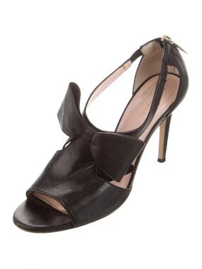 kate spade Black Leather Bow Peep-Toe Heels